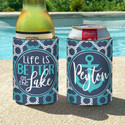 Personalized Lake Vacation or Girls Weekend Can Coolie or Koozies® Aqua Nautical Life is Better at the Lake
