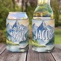 Personalized Family Vacation in the Mountains Koozies® or can neoprene coolies - Watercolor Mountains Camping or Ski Trip script