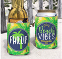 Personalized Beach Vacation Can Coolie or Koozies® Beach Vibes Yellow Palms print