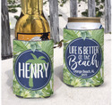 Personalized Beach Vacation Can Coolie or Koozies® Life is Better at the Beach Navy Watercolor print