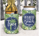 Personalized Beach Vacation Can Coolie or Koozies® Life is Better at the Beach Navy Watercolor script