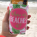 in hand Personalized Where My Beaches At Vacation Can Coolies or Koozies® Pink Flamingos