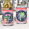 Personalized Good Times and Tan Lines Beach Vacation Can Coolie or Koozies® Coral Striped Sunshine