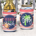 Personalized Life is Better at the Beach Vacation Can Coolie or Koozies® Coral Striped Sunshine
