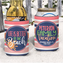 Personalized Family Beach Vacation Can Coolie or Koozies® Peach Striped Sunshine