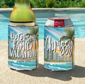 Personalized Family Vacation Can Koozies® or coolies - Watercolor condo beach scene script