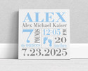 Canvas Art Print - Baby's Birth Stats Birth Announcement - Sky Blue Footprints