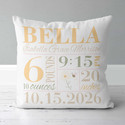 Girls Little Bee Birth Announcement Pillow - Pale Yellow, Beige and Sage Green