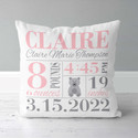 Girls Bear Birth Announcement Pillow - Blush and Gray