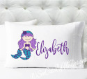 girls mermaid personalized pillowcase - teal and purple - light skin