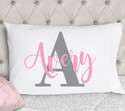 girls name and initial pink and gray personalized pillowcase