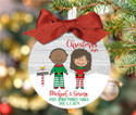 Elf Family We're Expecting Christmas Ornament - African American