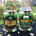 Personalized St Patrick's cheers to green beers Can Koozies® or Neoprene Coolies - beers