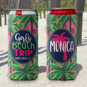 Personalized Pink Tropical Beach Vacation Bachelorette Party Slim Can Coolies - Girls Beach Trip - print