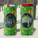 Personalized Yellow Tropical Beach Vacation Slim Can Coolies - Beach Vibes - print