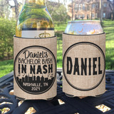 Personalized Bachelor Party Can Koozies® or Neoprene Coolies - Nash Bash Burlap