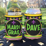 Personalized Mardi Gras Party Can Koozies® or Neoprene Coolies - Stripes
