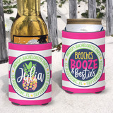Personalized Bright Pineapple Beach Vacation Can Koozies® or Neoprene Coolies - Beach Booze and Besties