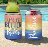 Personalized River Vacation or Weekend Can Coolie or Koozies® Life is Better on the River Sunset script