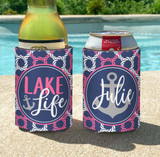 Personalized Lake Life Vacation or Girls Weekend Can Coolie or Koozies® Pink Nautical