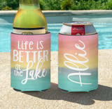 Personalized Life is Better at the Lake Vacation or Girls Weekend Can Coolie or Koozies® - Pastel Watercolor Sunset