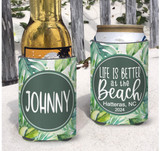 Personalized Beach Vacation Can Coolie or Koozies® Life is Better at the Beach Watercolor script