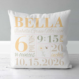 Girls Little Bee Birth Announcement Pillow - Pale Yellow, Beige and Sage Green