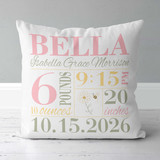 Girls Little Bee Birth Announcement Pillow - Blush Pink, Pale Yellow, Sage Green and Yellow