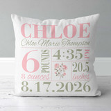 Girls floral rose birth announcement pillow gift for new parents