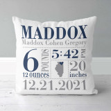 boys birth announcement pillow with navy and gray state