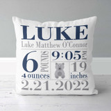 boys birth announcement pillow with navy and gray bear