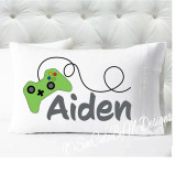 Boys Personalized Green Video Game Controller Pillowcase