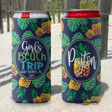 Personalized girls weekend slim can koozies - tropical coolies - pineapple - script