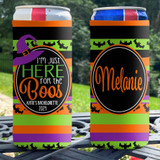 Personalized Halloween Slim Can Coolies - I'm Just Here for the Boos Striped Cooler