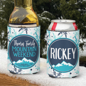 Personalized Family Mountain Vacation Koozies® or can neoprene coolies - Snow Ski Vacation print