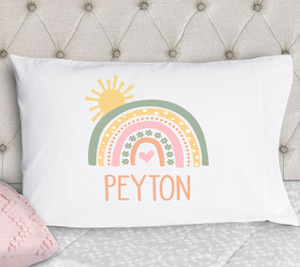 girls pastel rainbow pillow case standard size personalized pillowcase - print