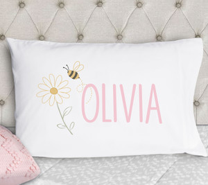 girls little bee pillow case standard size personalized pillowcase - print