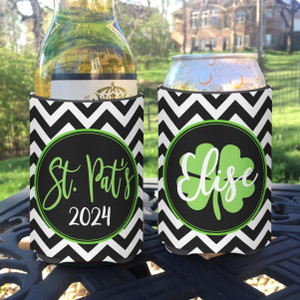 Personalized St Patrick's Day Can Koozies® or Neoprene Coolies - chevron