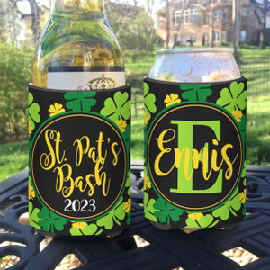 St Patrick's Day Can Koozies® or Neoprene Coolies - black with shamrocks