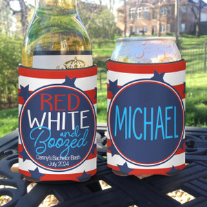 Personalized Bachelor Party Can Koozies® or Neoprene Coolies - Red White and Brew