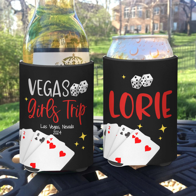 Personalized Vegas Girls Trip Can Koozies® or Neoprene Coolies - Girls Weekend Vegas Vacation - Cards print
