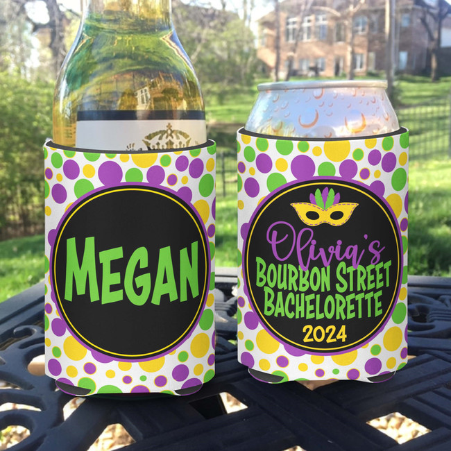 Personalized New Orleans Bachelorette Party Can Koozies® or Neoprene Coolies - Mardi Gras