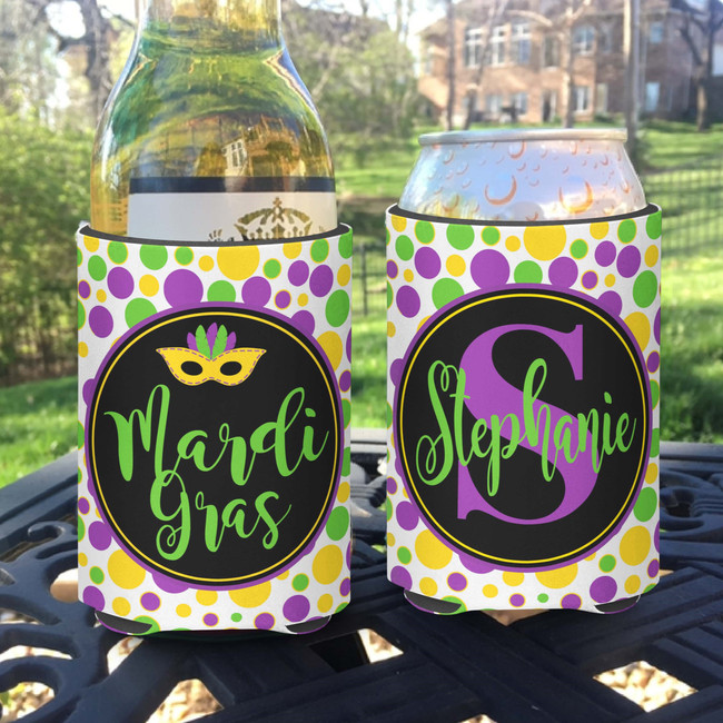 Personalized Mardi Gras Party Can Koozies® or Neoprene Coolies - Dots