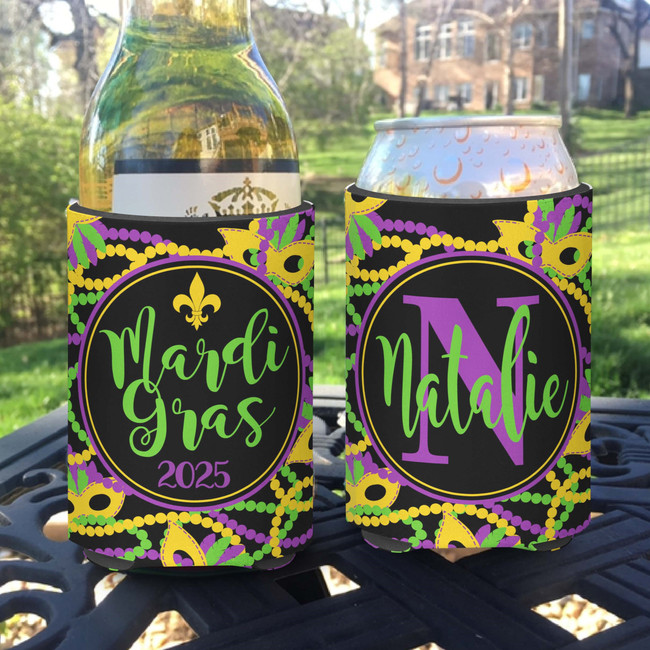 Personalized Mardi Gras Party Can Koozies® or Neoprene Coolies - Beads