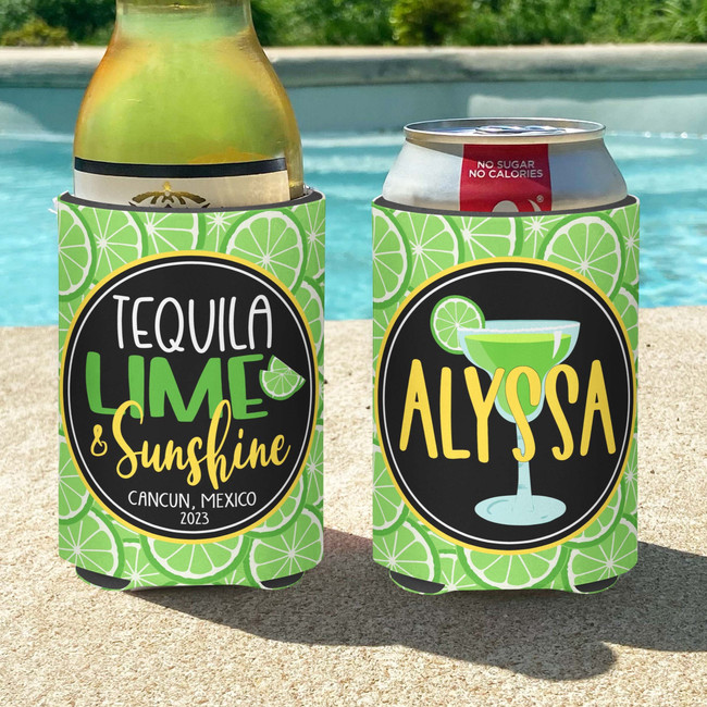 Personalized Mexico Beach Vacation Can Koozies® or coolies - Cerveza Lime and Sunshine