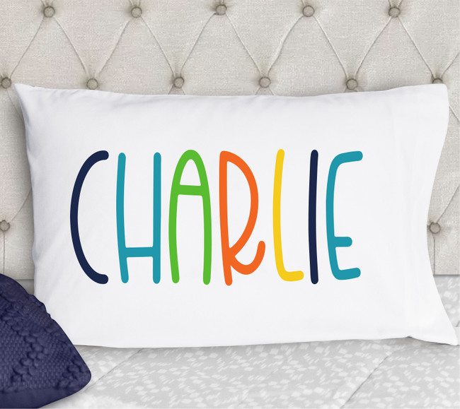 Boys Multicolored Personalized Pillowcase - Name in Print