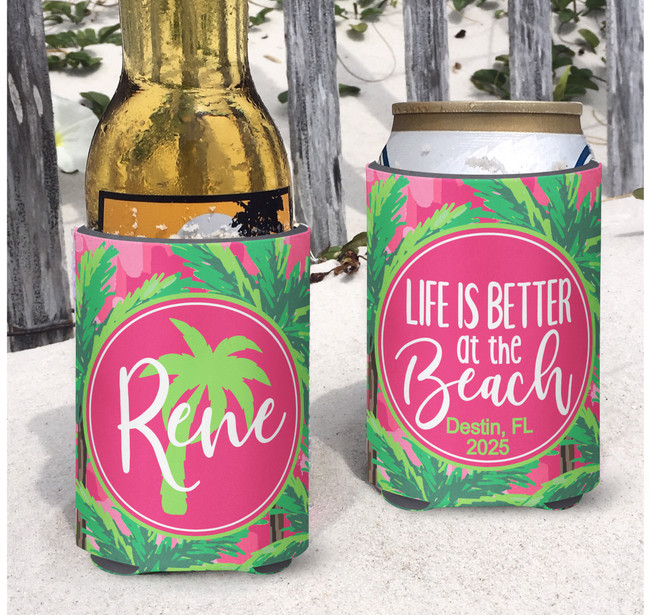 Personalized Beach Vacation Can Coolie or Koozies® Life is Better at the Beach Pinks