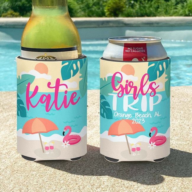 Personalized Beach Vibes Vacation Can Coolies or Koozies® Retro Beach