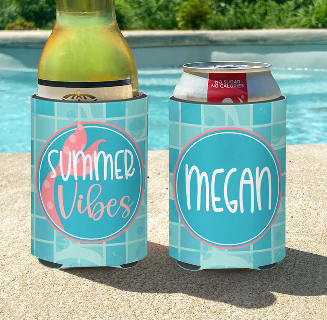 Personalized Summer Vibes Pool Party Can Koozies® or coolies - Mermaid print