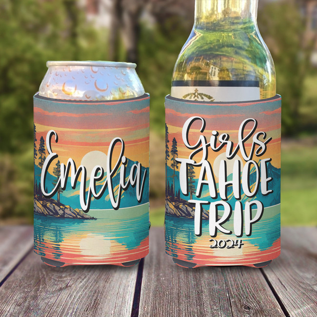 Personalized Girls lake Tahoe Weekend Trip Koozies® or can neoprene coolies - Lake Tahoe Vacation